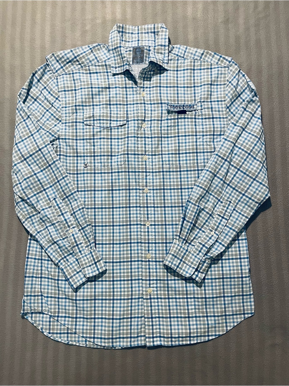 Vineyard Vines Blue and White Plaid Button-Down Shirt